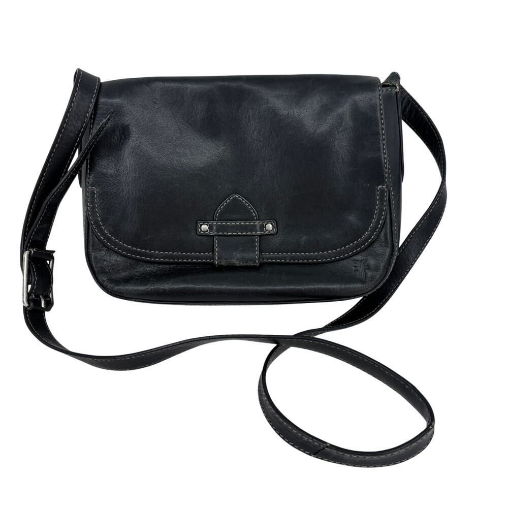 Frye Casey Crossbody Handbag Leather Black Magnetic Flap Closure Adjustable